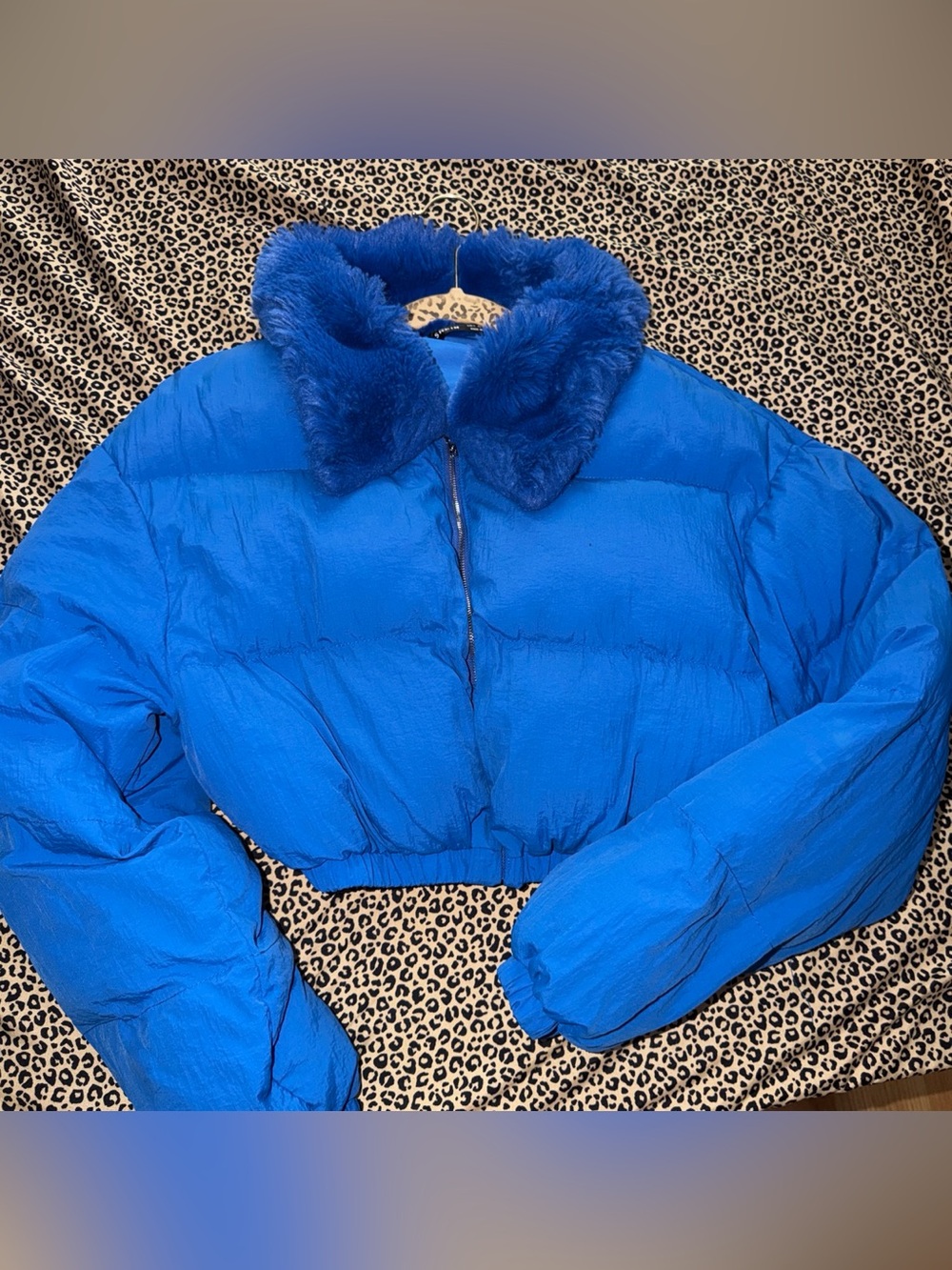 Blue Faux-Fur Collar Puffer Jacket